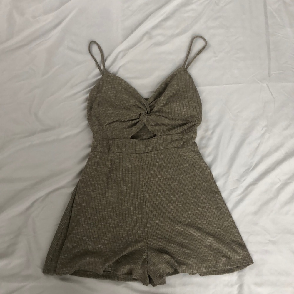 Olive green twist front cutout romper!
